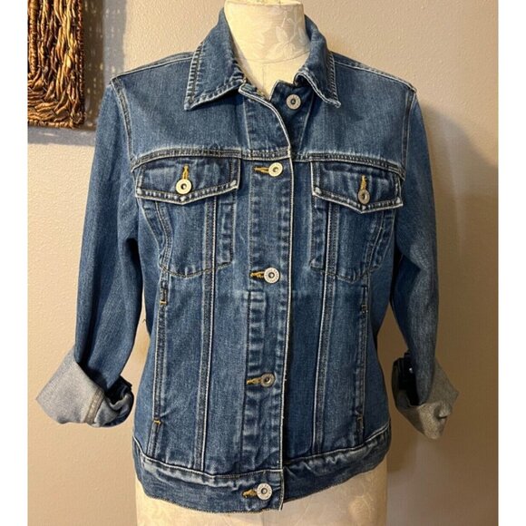 Eddie Bauer Womens Jacket Blue S Small Jean Cotton Denim Classic Washable - Picture 2 of 9